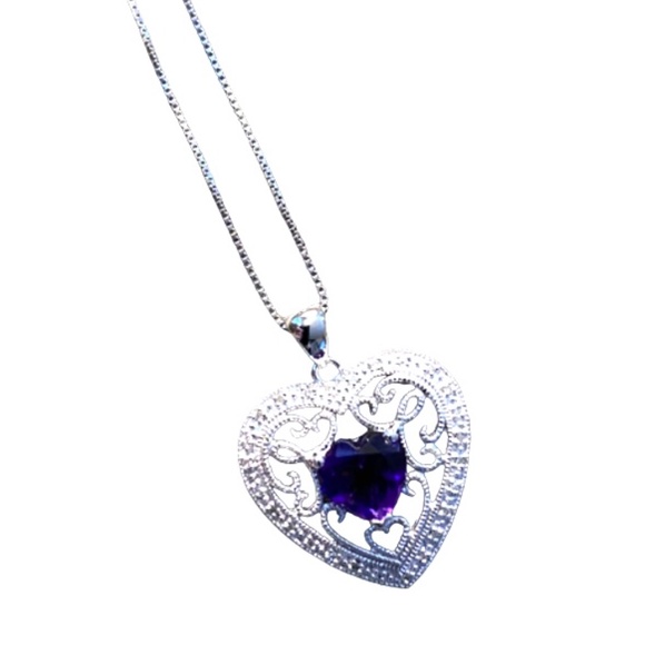 Sterling Silver Amethyst Heart Necklace - Picture 3 of 6